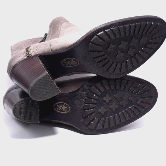 Sofft Womens Sz 6.5 West Leather Short Ankle Boots Taupe Zip Heel Comfort EUC - Picture 7 of 8